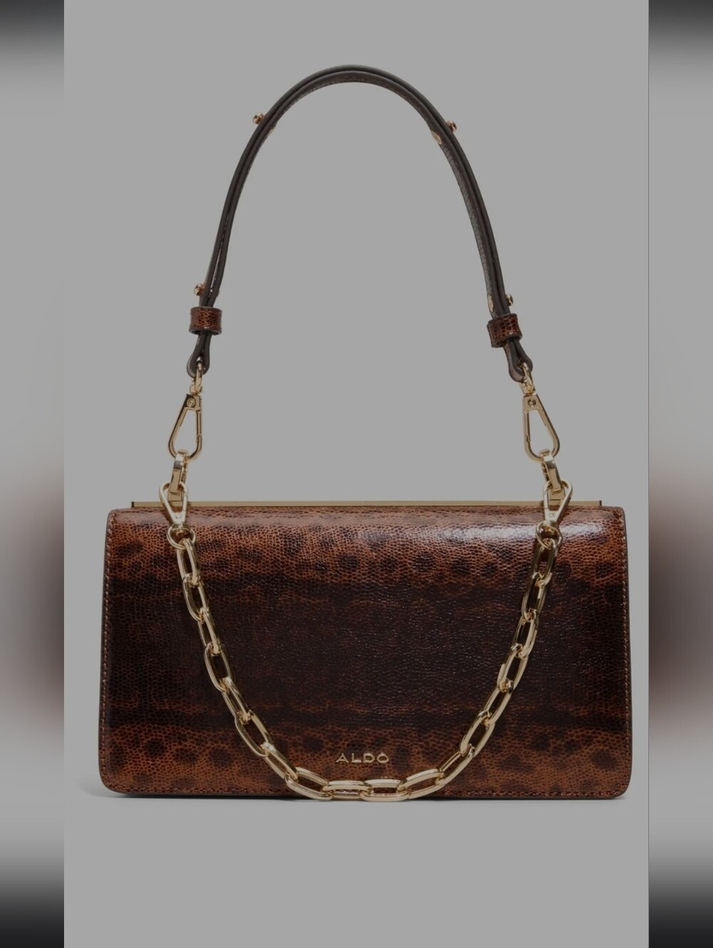 Aldo Brown Leopard-Print Shoulder Bag with Gold Chain